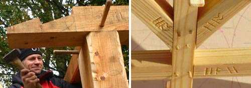 Pavilion wooden pegs and joint labelling