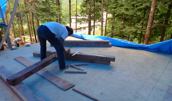 Laying out beams to mark the joints